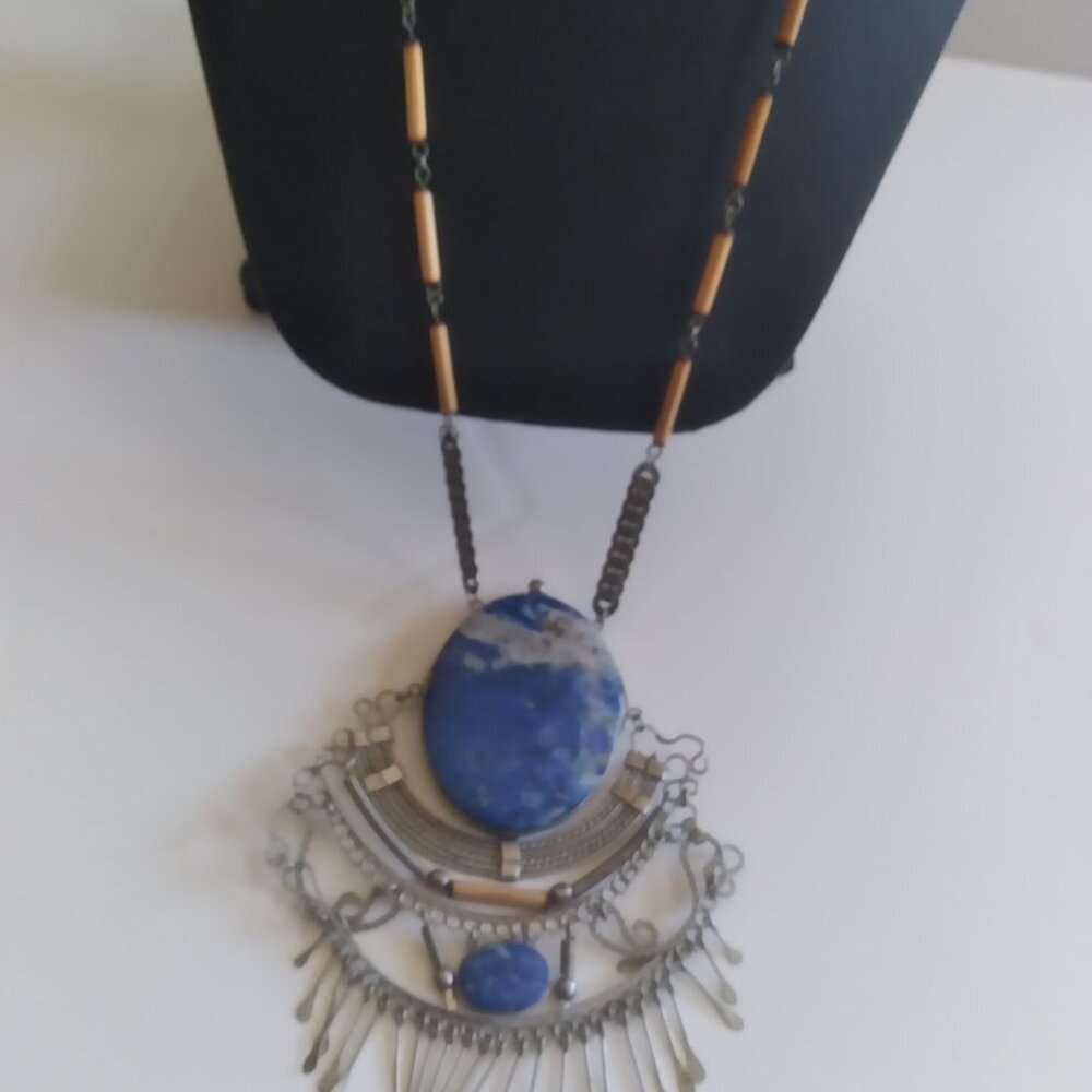 Boho Style Large Stone Lapis Unique Custom Design… - image 4